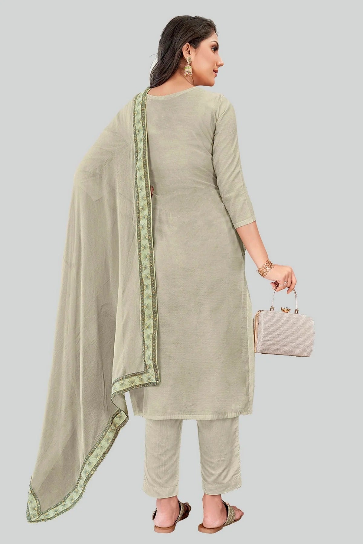 Grey Colour Chanderi Silk Pant Style Suit SM1110594 A