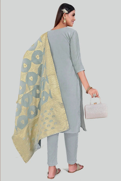 Grey Colour Chanderi Silk Pant Style Suit SM1110605 A