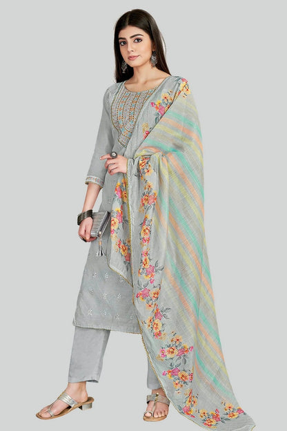 Grey Colour Chanderi Silk Pant Style Suit SM1110633