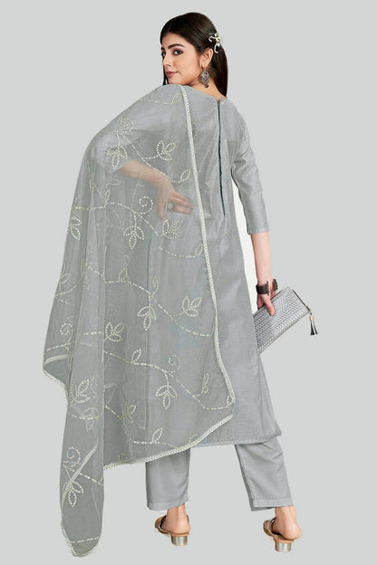 Grey Colour Chanderi Silk Pant Style Suit SM1110639 A