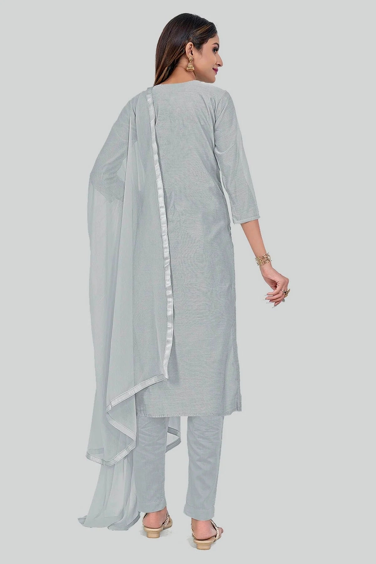 Grey Colour Chanderi Silk Pant Style Suit SM1110651 A
