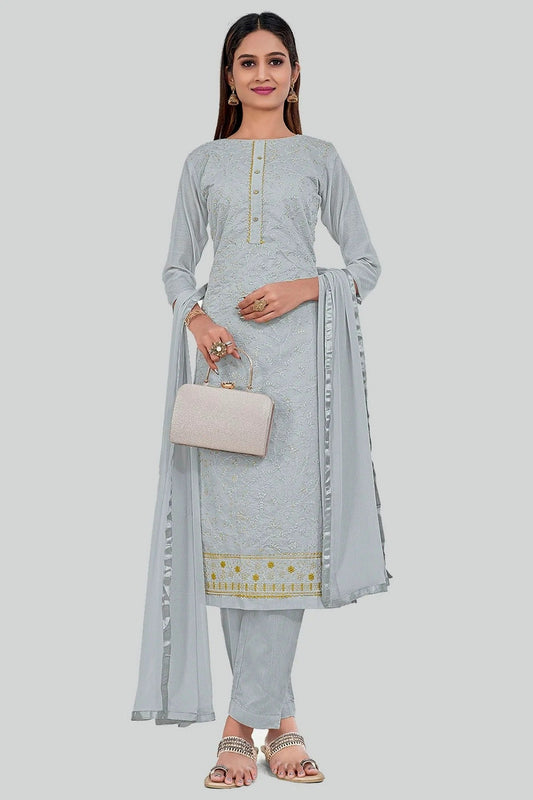 Grey Colour Chanderi Silk Pant Style Suit SM1110651