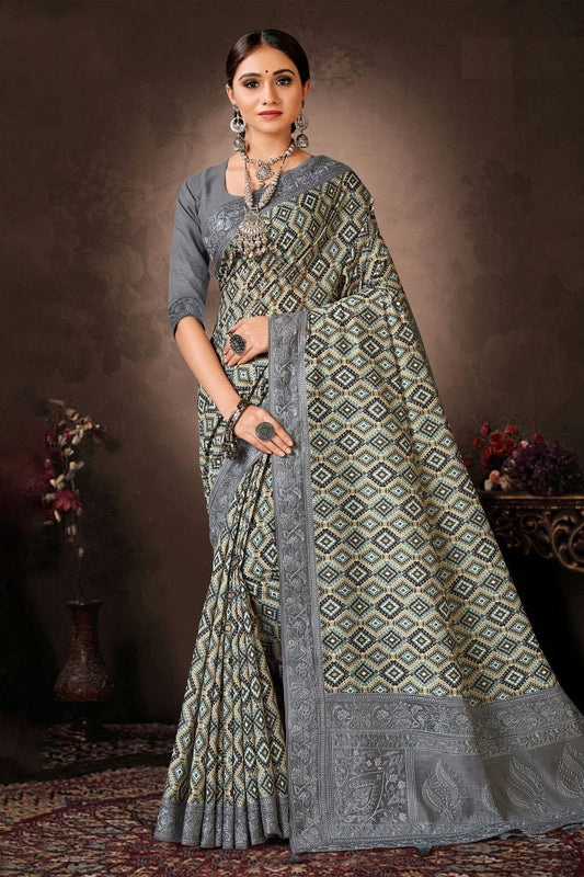 Grey Colour Chanderi Silk Printed Saree LC1121631