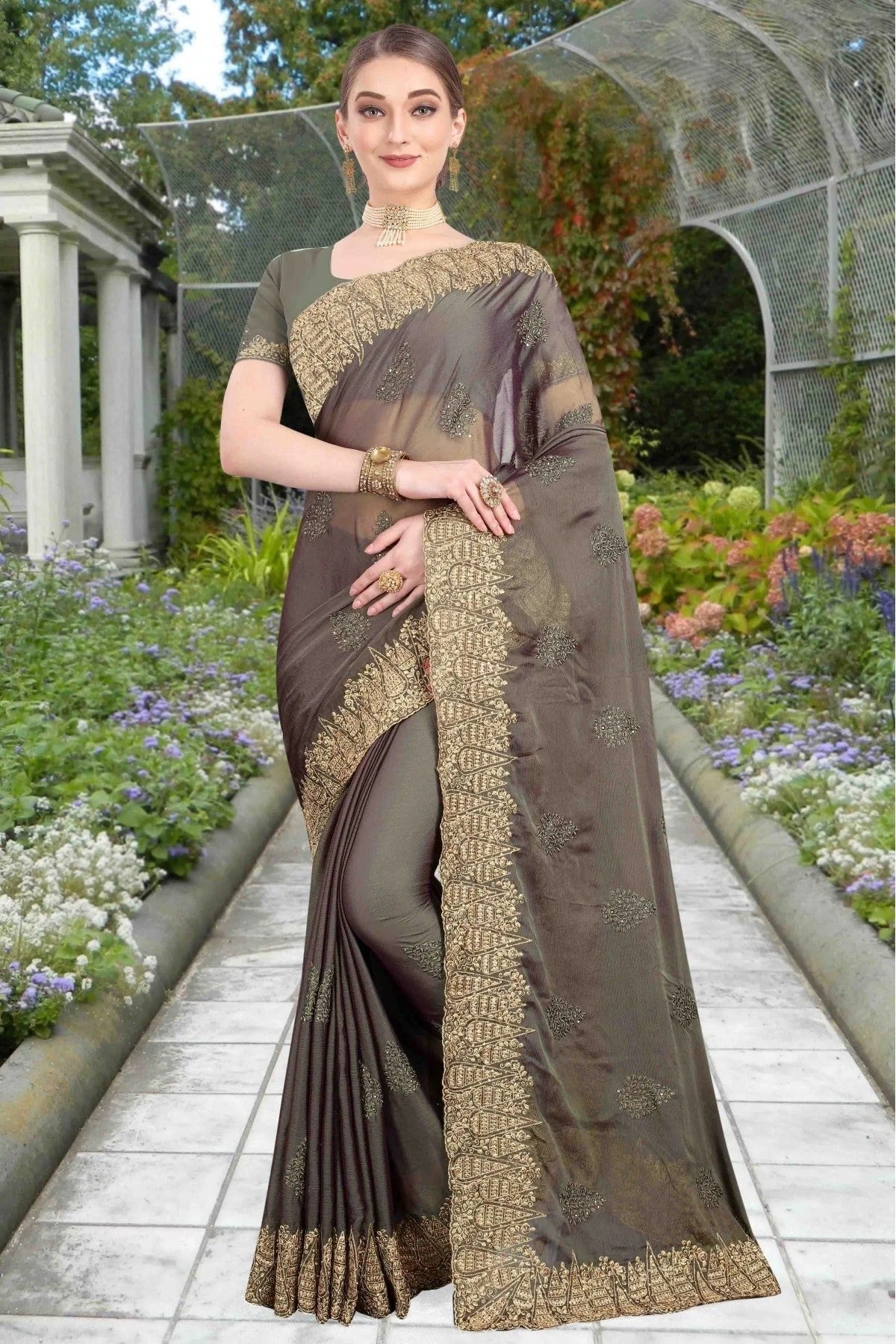 Grey Colour Chiffon Designer Saree SD1120611