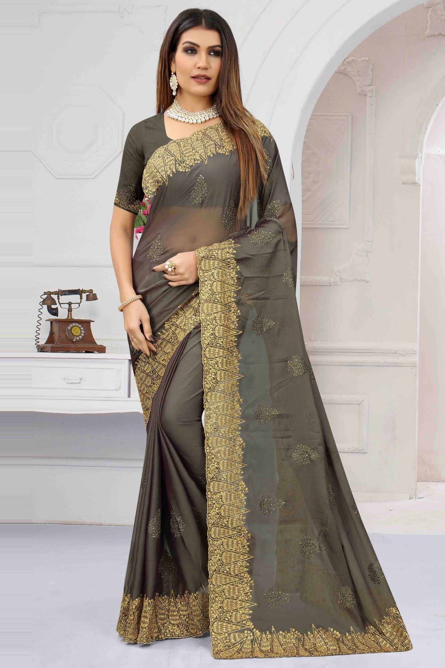 Grey Colour Chiffon Designer Saree SD1121204