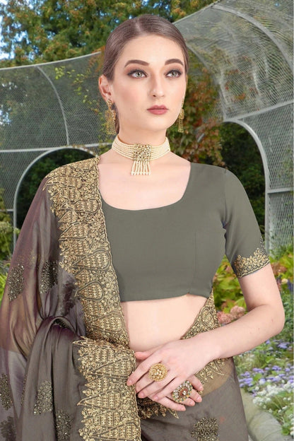 Grey Colour Chiffon Embroidery Saree SD1120768 A