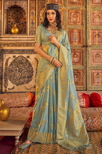 Grey Colour Chinon Georgette Woven Work Saree SD1290082