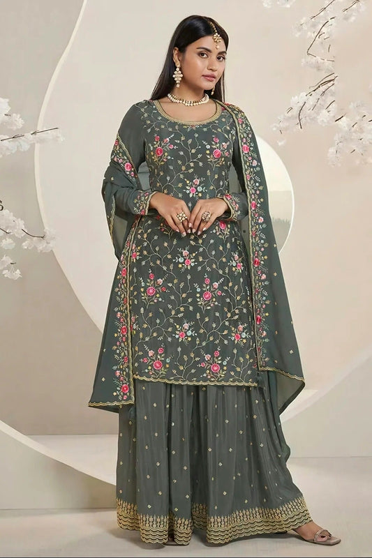 Grey Colour Chinon Sharara Suit SM1110719