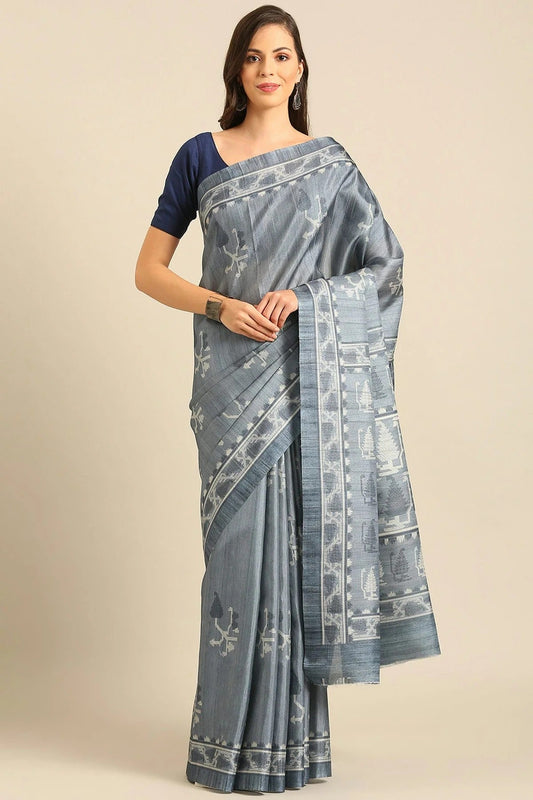 Grey Colour Cotton Banglori Handloom Silk Saree SD1102487