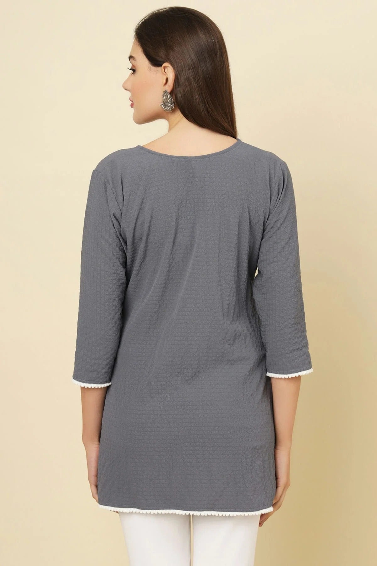 Grey Colour Cotton Crush Solid Work Readymade Top TP1110733 A