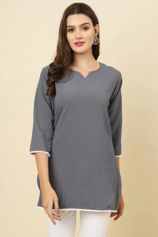 Grey Colour Cotton Crush Solid Work Readymade Top TP1110733