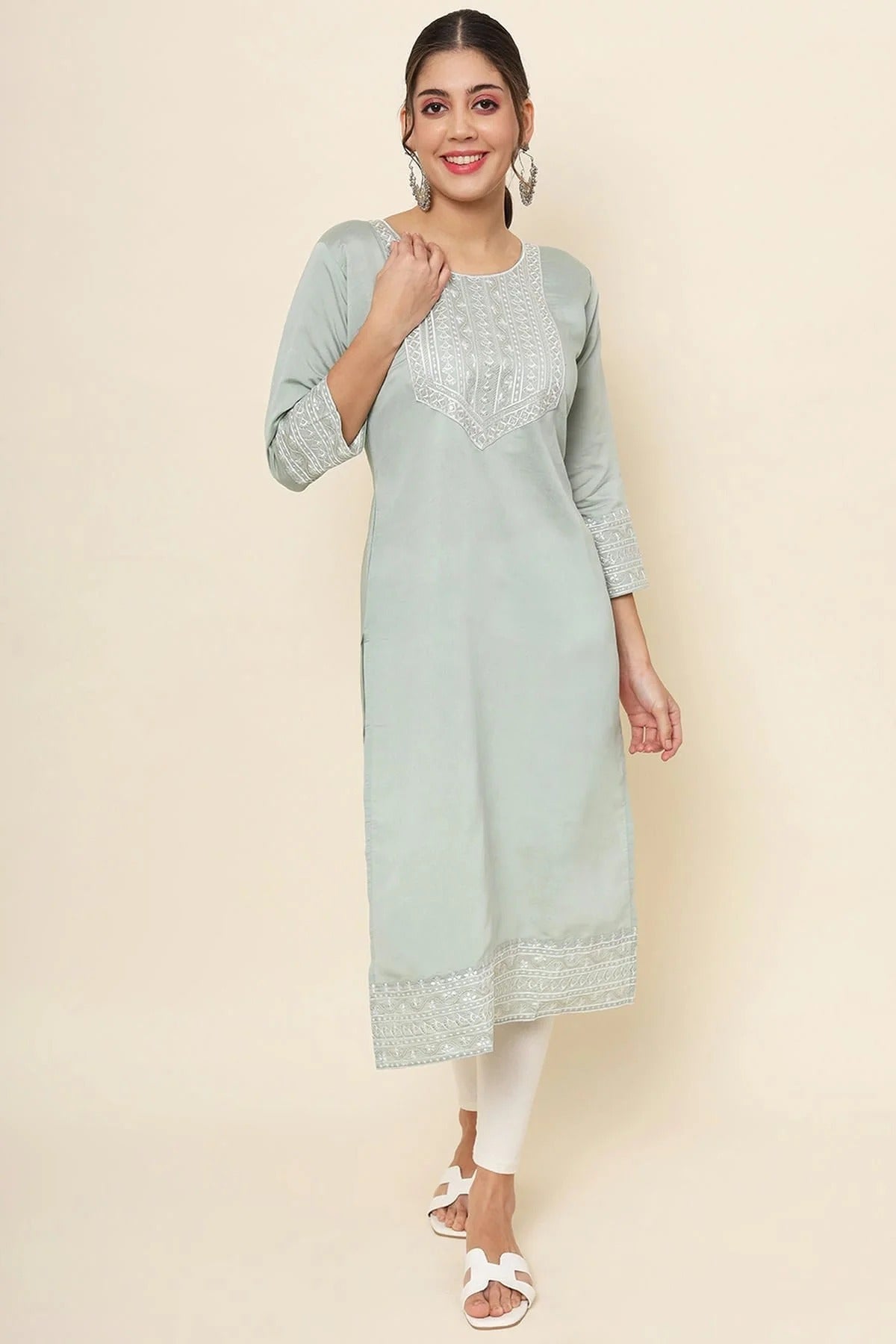 Grey Colour Cotton Kurti KR1111176