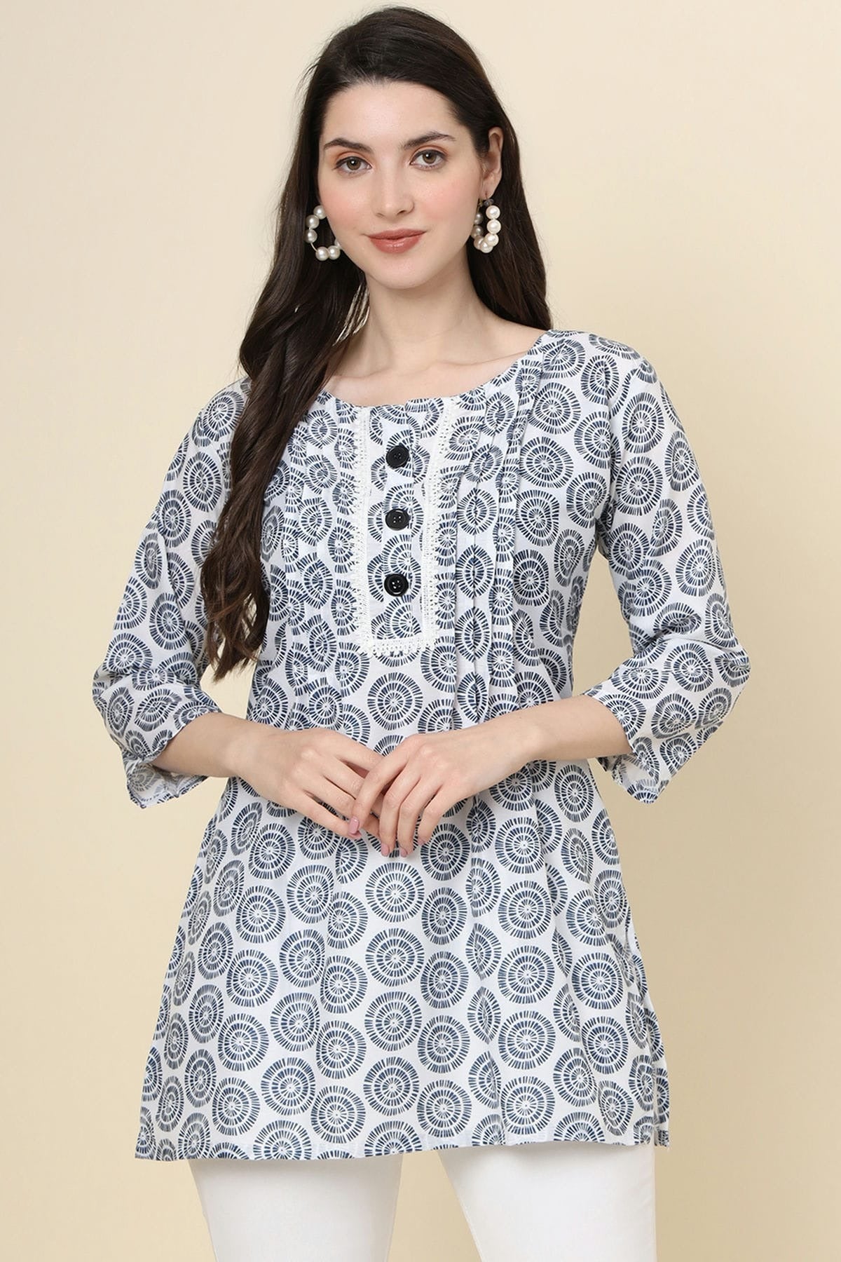 Grey Colour Cotton Printed Work Readymade Top TP1110780