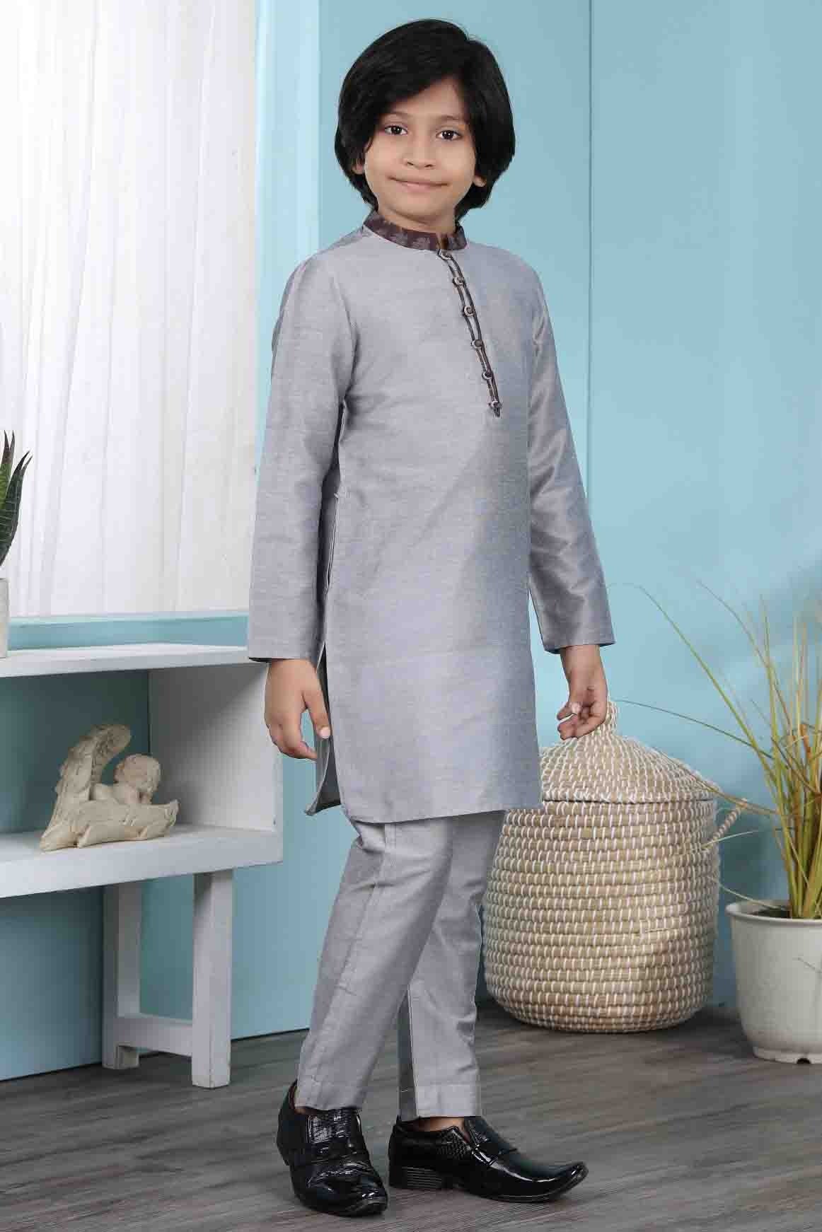 Grey Colour Cotton Silk Kurta Pajama BW1070079 B