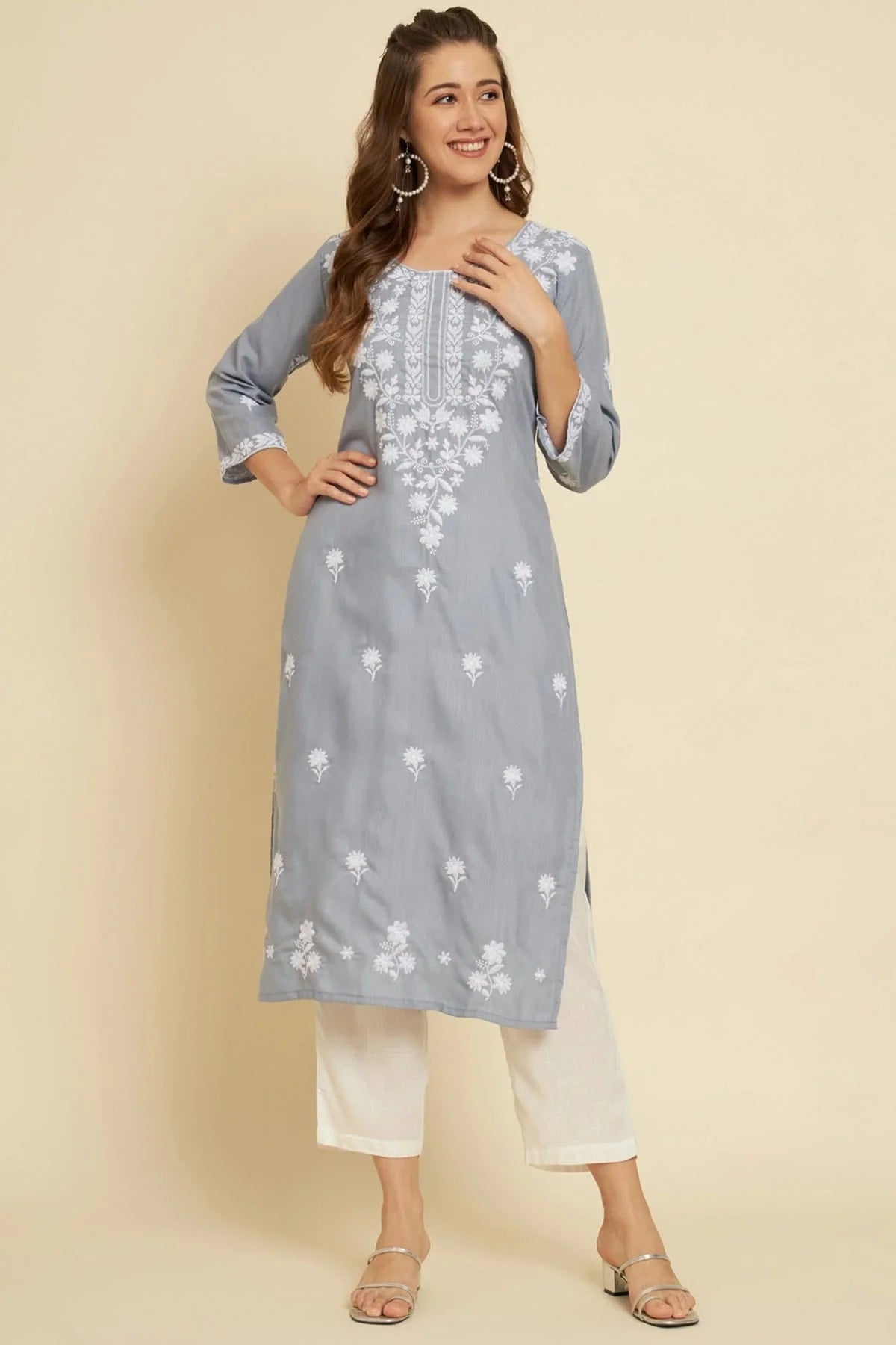 Grey Colour Cotton Slub Kurti KR1111046