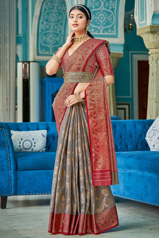 Grey Colour Cotton Traditional Saree In Woven Work SD1101252