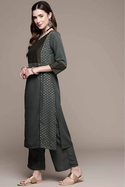 Grey Colour Crepe Printed Kurta With Pant KR1060149 A