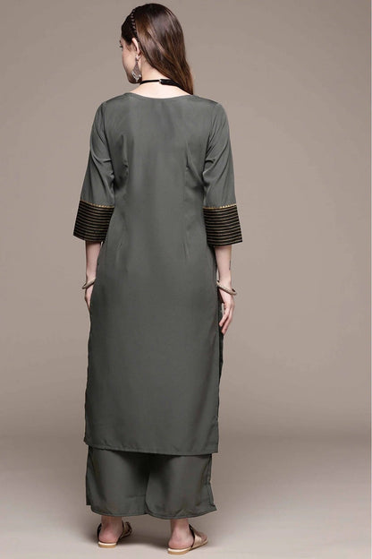 Grey Colour Crepe Printed Kurta With Pant KR1060149 B