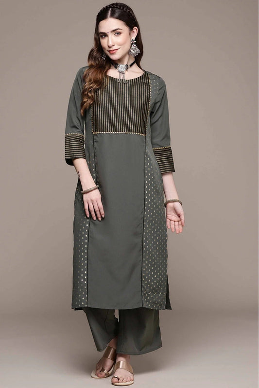 Grey Colour Crepe Printed Kurta With Pant KR1060149
