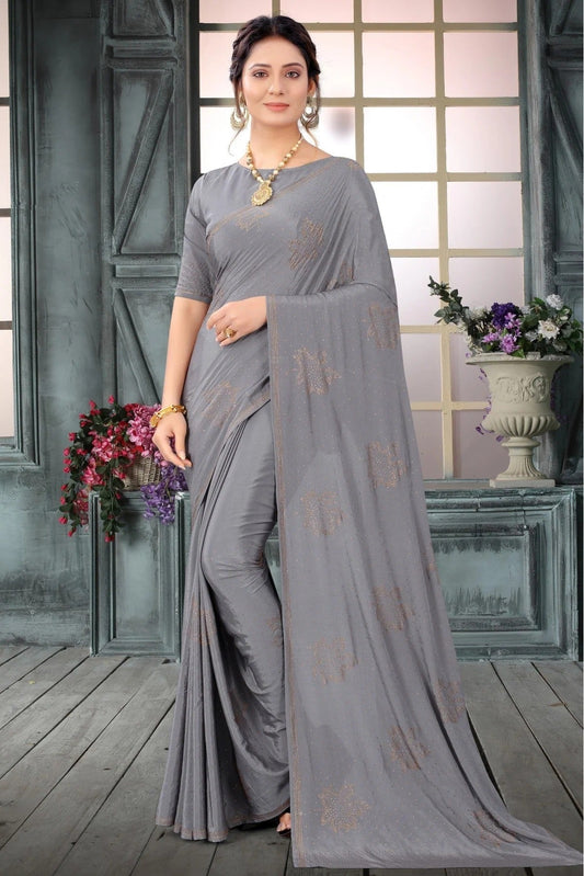 Grey Colour Crepe Swarovski Work Saree SD1120803