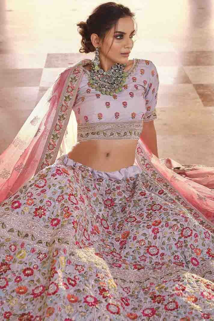 Grey Colour Crepe Thread Work Lehenga Choli LC1080331 B