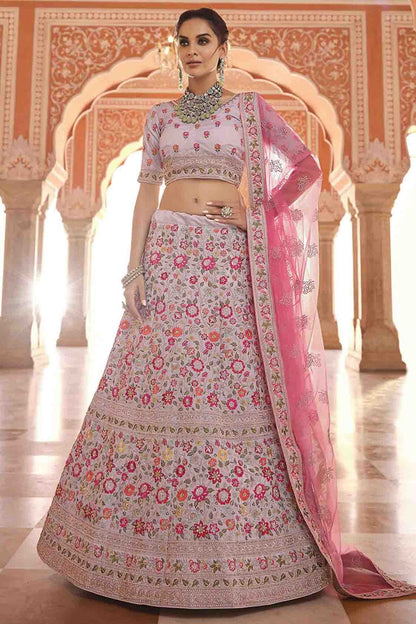 Grey Colour Crepe Thread Work Lehenga Choli LC1080331