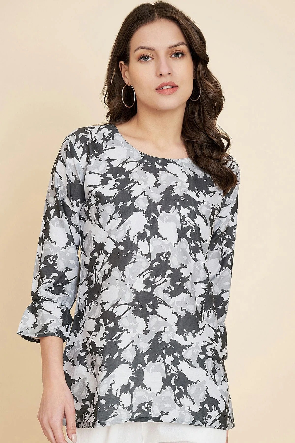 Grey Colour Crush Crepe Readymade Top TP1110840