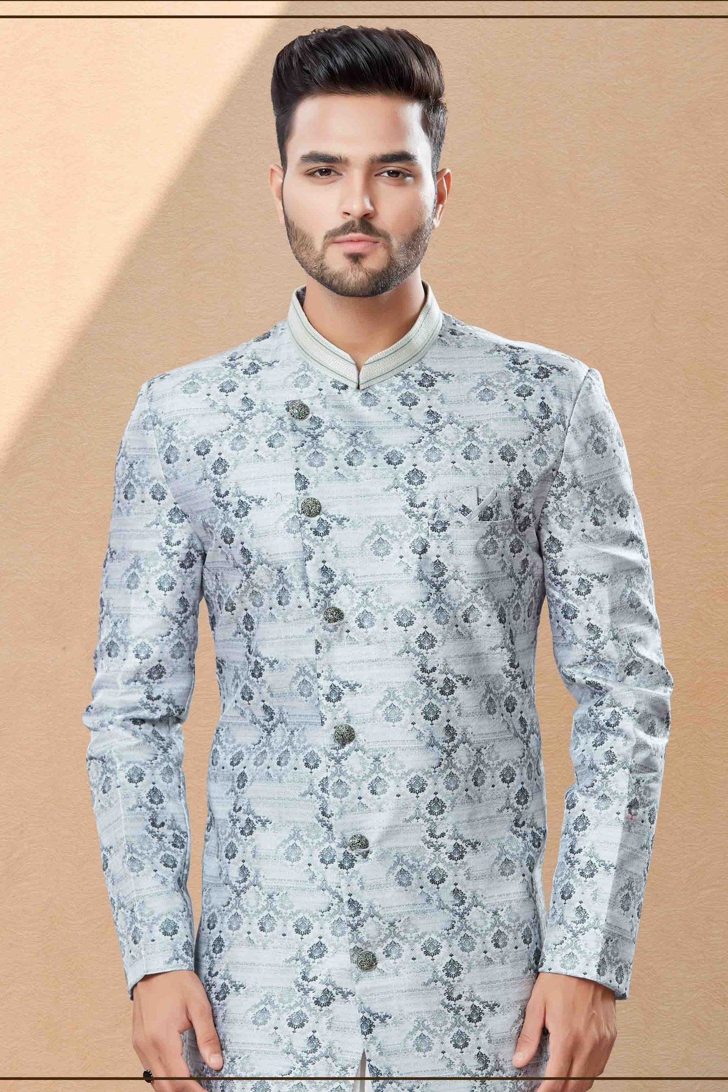 Grey Colour Dhoti Sherwani In Jacquard Fabric SH1040392 A