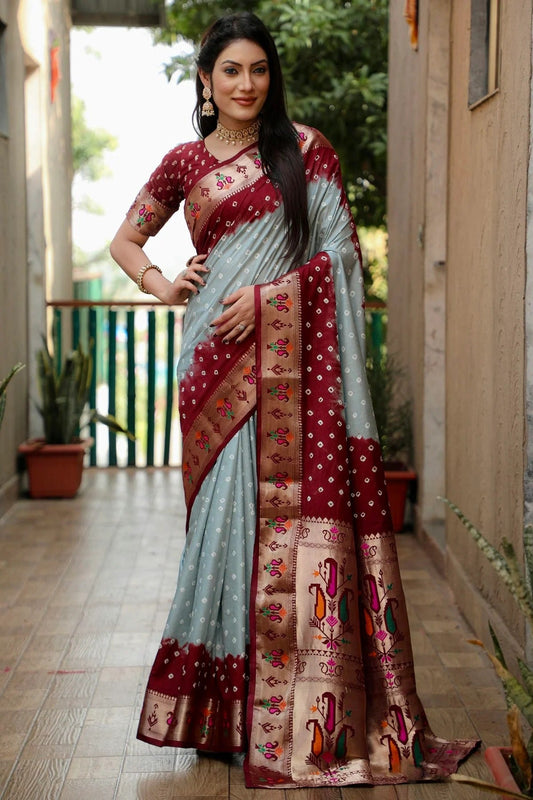 Grey Colour Dola Silk Paithani Saree SD1110905
