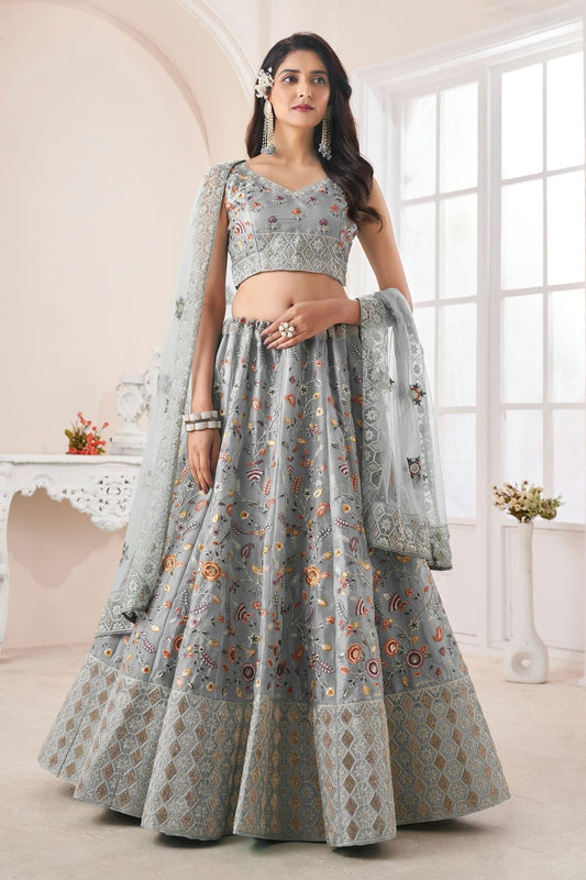 Grey Colour Embroidery Art Silk Lehenga Choli LD1080836