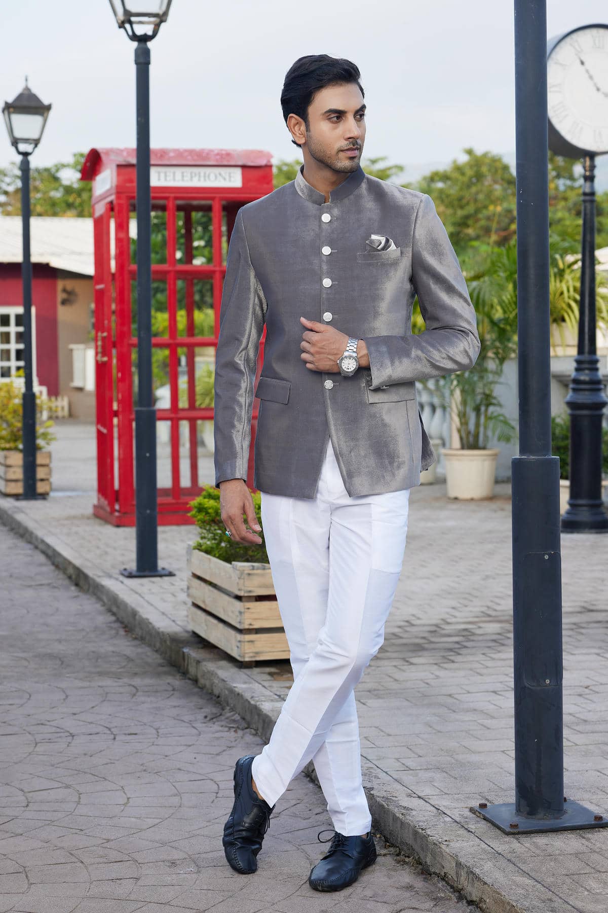 Grey Colour Embroidery Velvet Jodhpuri JP1230646