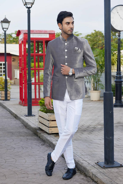 Grey Colour Embroidery Velvet Jodhpuri JP1230646