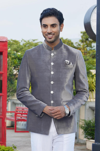 Grey Colour Embroidery Velvet Jodhpuri JP1230646