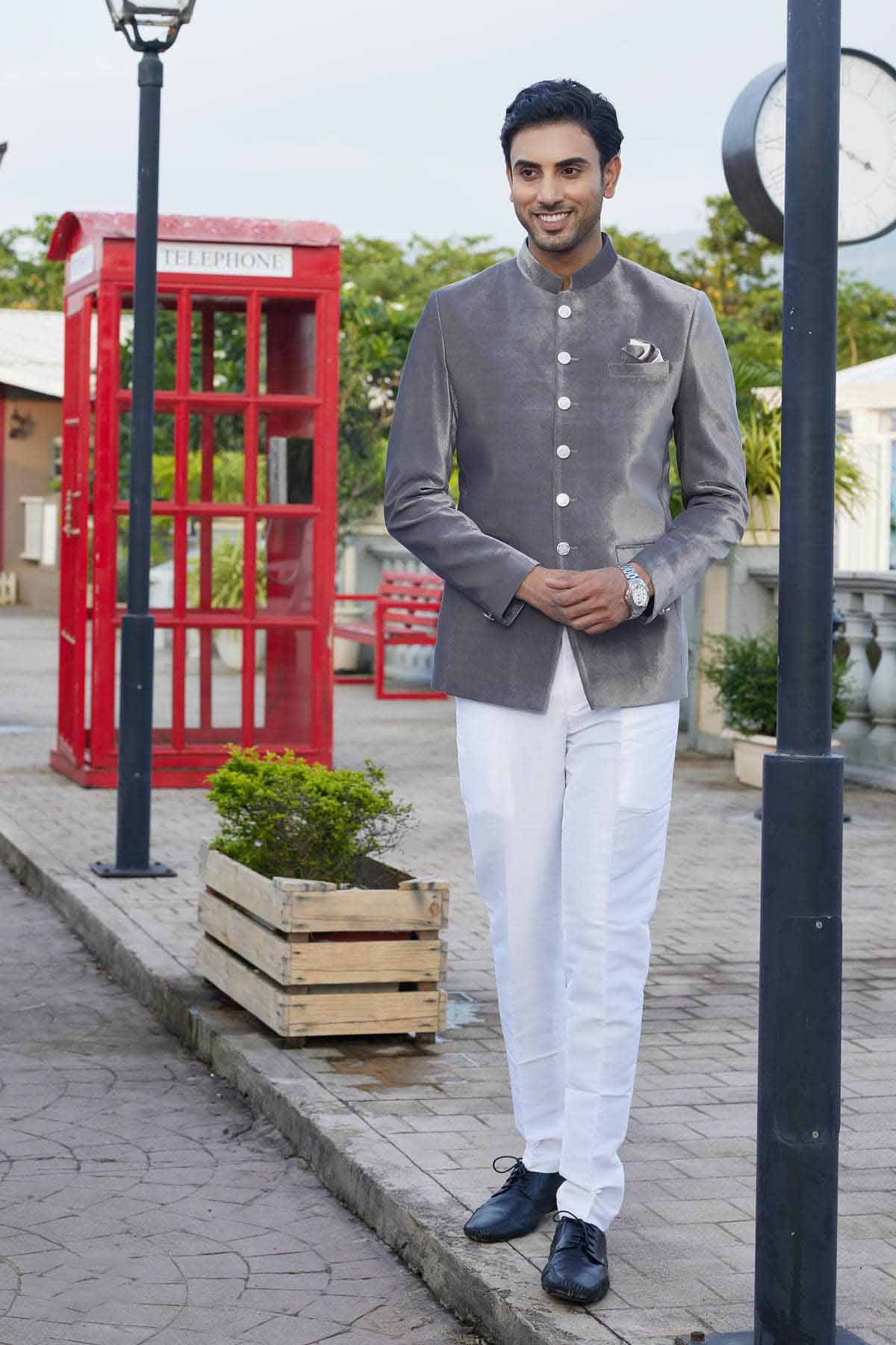 Grey Colour Embroidery Velvet Jodhpuri JP1230646