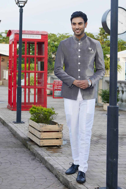 Grey Colour Embroidery Velvet Jodhpuri JP1230646