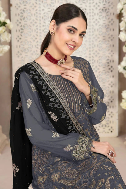 Grey Colour Faux Georgette Pakistani Suit SM1140050 A