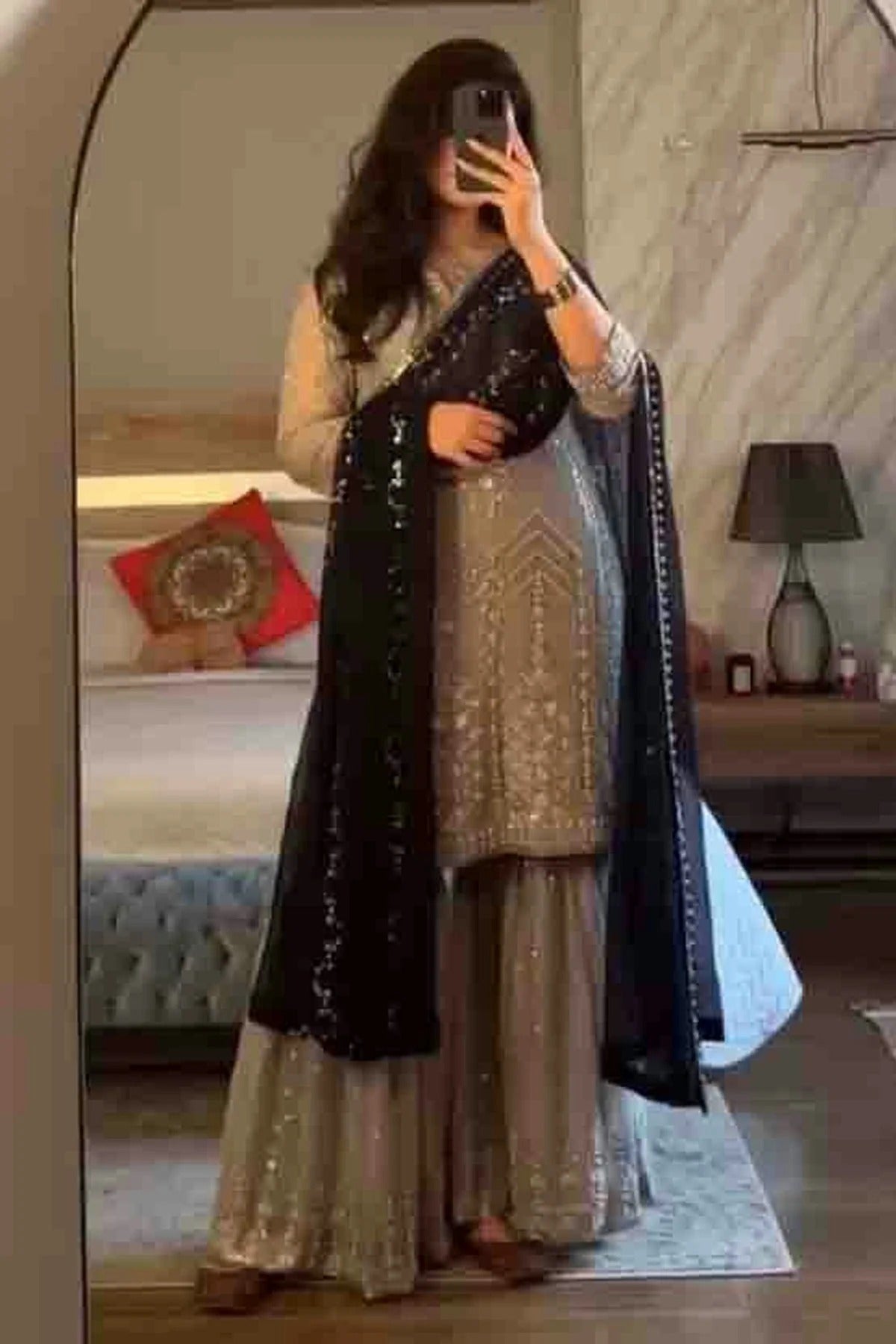 Grey Colour Faux Georgette Stitched Sharara Suit SS1140986 A