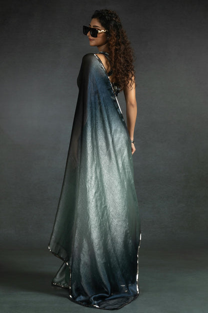 Grey Colour Fendi Satin Silk Ready To Wear Saree