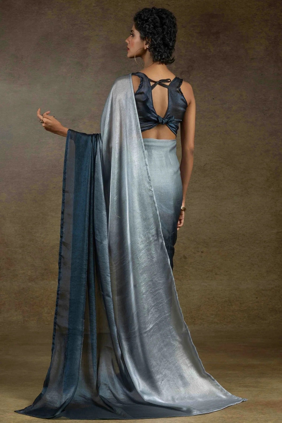 Grey Colour Fendi Satin Silk Ready To Wear Saree SD1122019 A