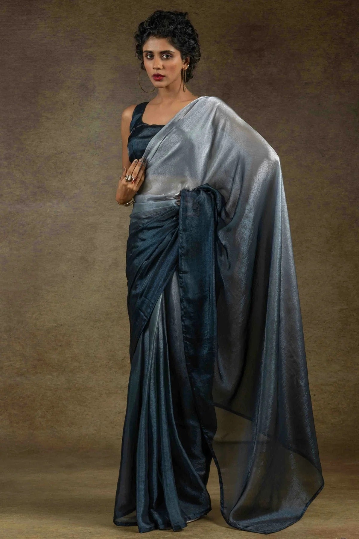 Grey Colour Fendi Satin Silk Ready To Wear Saree SD1122019