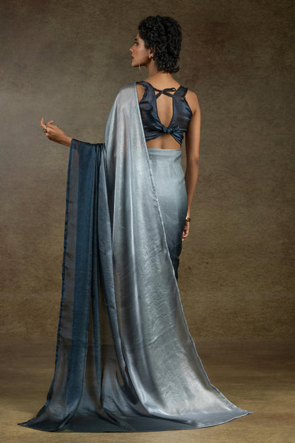 Grey Colour Fendi Satin Silk Ready To Wear Saree