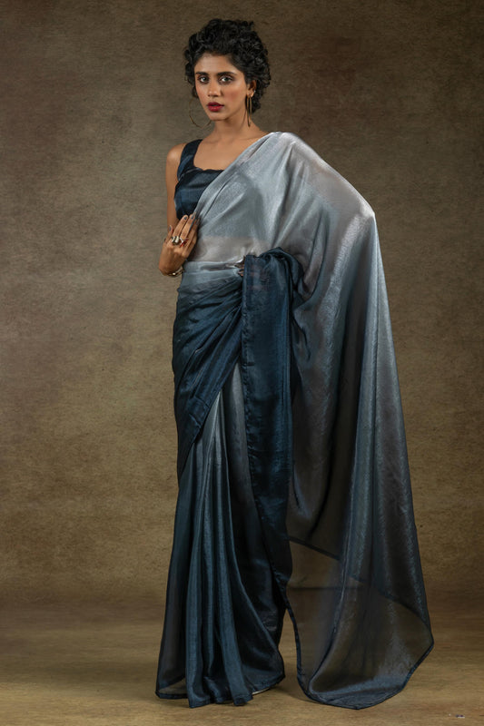 Grey Colour Fendi Satin Silk Ready To Wear Saree