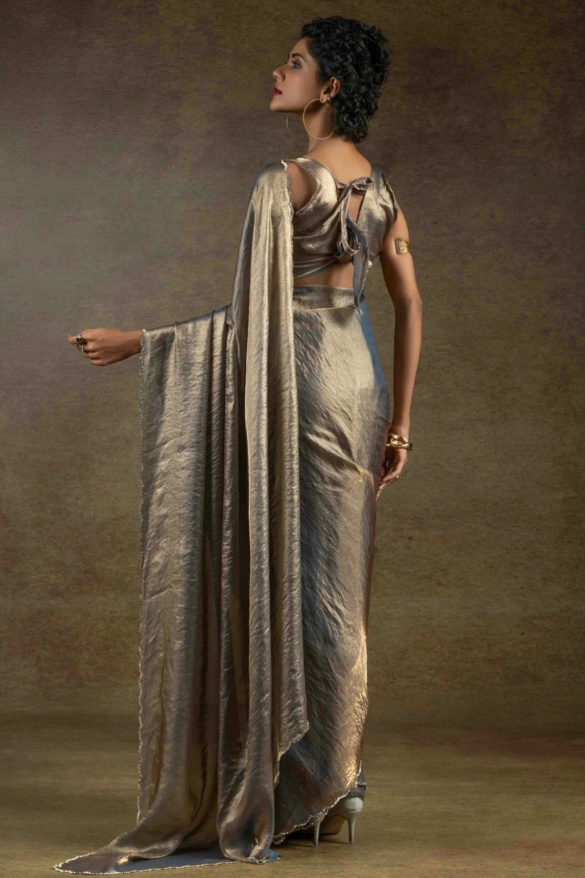 Grey Colour Fendi Satin Silk Ready To Wear Saree SD1122025 A