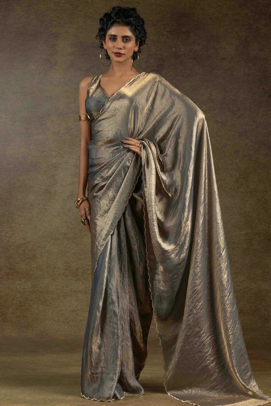 Grey Colour Fendi Satin Silk Ready To Wear Saree SD1122025