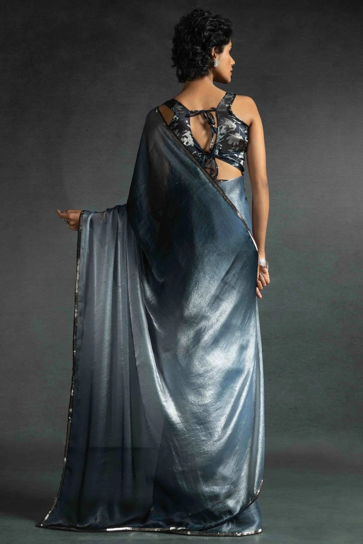 Grey Colour Fendi Satin Silk Ready To Wear Saree SD1122034 A