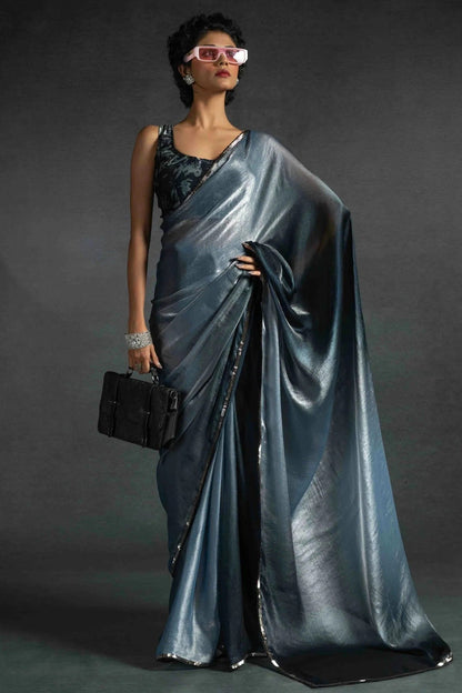 Grey Colour Fendi Satin Silk Ready To Wear Saree SD1122034