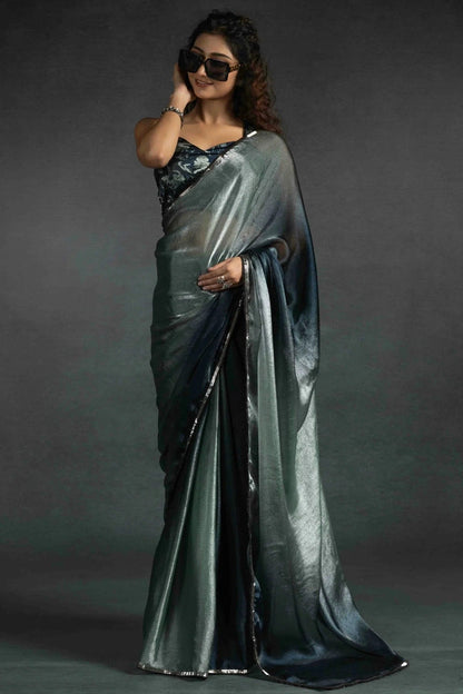 Grey Colour Fendi Satin Silk Ready To Wear Saree SD1122036