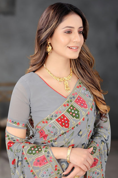 Grey Colour Georgette Designer Saree SD1091193 A