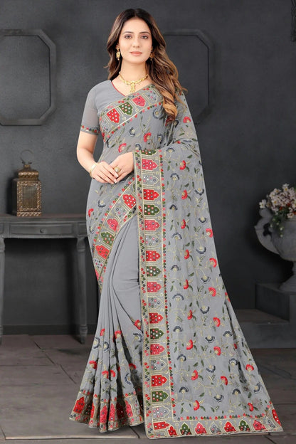 Grey Colour Georgette Designer Saree SD1091193