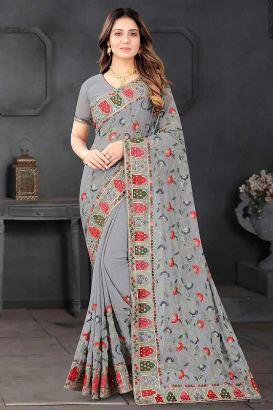 Grey Colour Georgette Designer Saree SD1091193